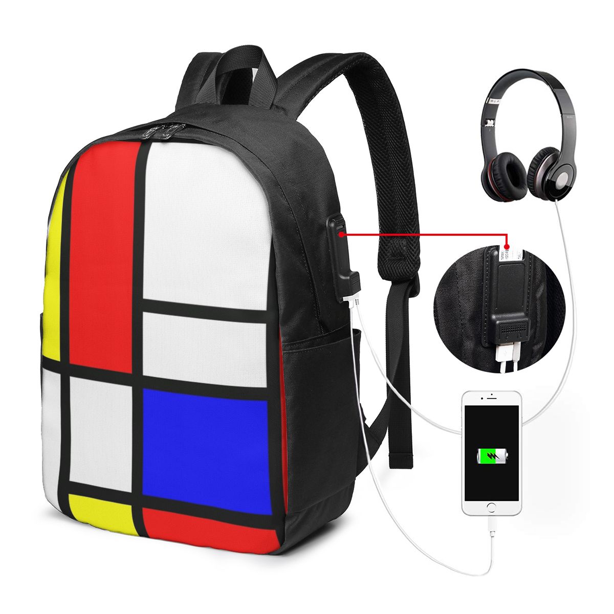 Women Bags For College - Zaino Piet Mondrian Composition, borsa da